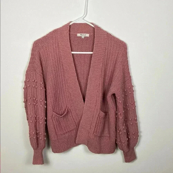 Madewell Sweaters - Madewell Women’s XXS Pink Oversized Ribbed Knit Cardigan with Balloon Sleeves